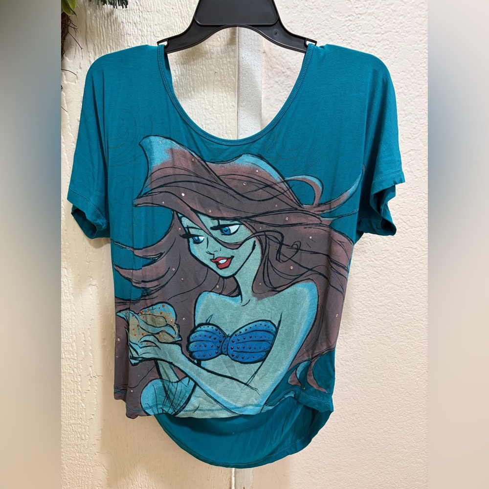 Disney Women’s Teal Arial Little Mermaid T-Shirt with Castle Logo